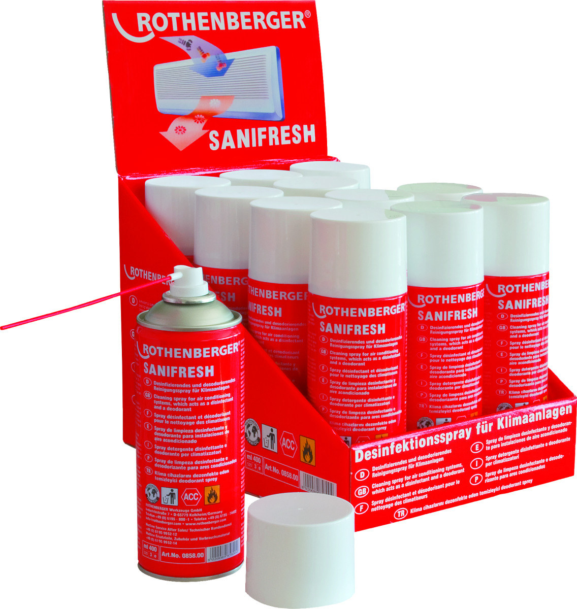ROTHENBERGER Koude- & Klimaattechniek Sanifresh Reinigingsspray display (verpakt per 12)