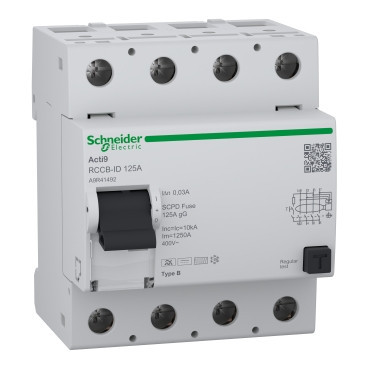 Schneider Electric Acti9 RCCB-ID 125A Acti9 RCCB-id, aardlekschakelaar, RCCB, 4P, 125a, 30ma, B type