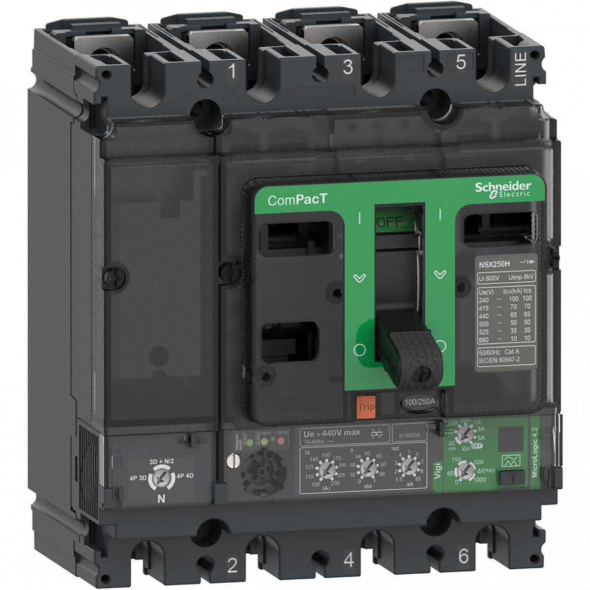 Schneider Electric ComPacT NSX, new generation Compact - vermogenschakelaar - NSX100B - 25ka - ac - 4P4D - 40a - 4.2