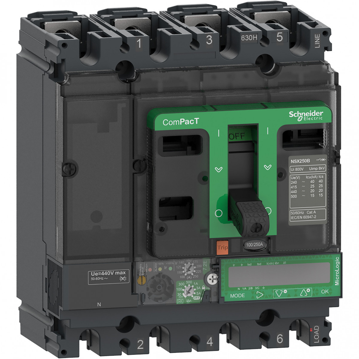 Schneider Electric ComPacT NSX, new generation Compact - vermogenschakelaar - NSX100B - 25ka - ac - 4P4D - 40a - 7.2e