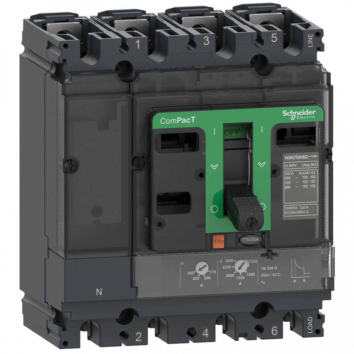 Schneider Electric ComPacT NSX, new generation Compact - vermogenschakelaar - NSX100B - 25ka - ac - 4P4D - 80a - TMD