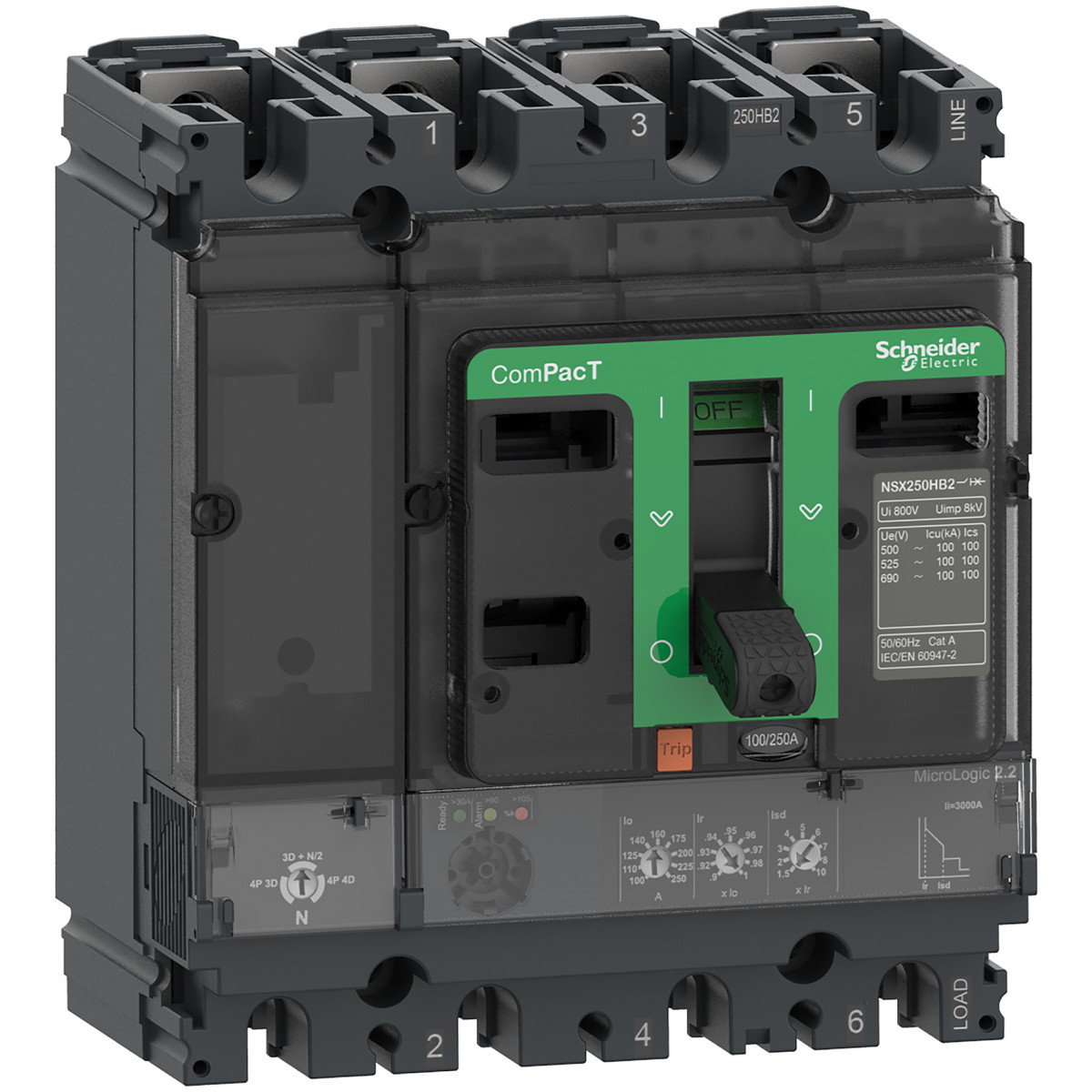 Schneider Electric ComPacT NSX, new generation Compact - vermogenschakelaar - NSX100H - 70ka - ac - 4P4D - 100a - 2.2