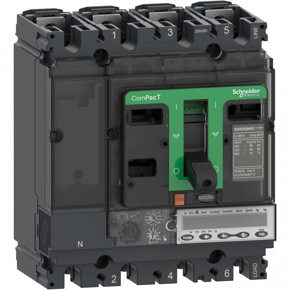 Schneider Electric ComPacT NSX, new generation Compact - vermogenschakelaar - NSX100HB2 - 100ka - ac - 4P4D - 40a - 6