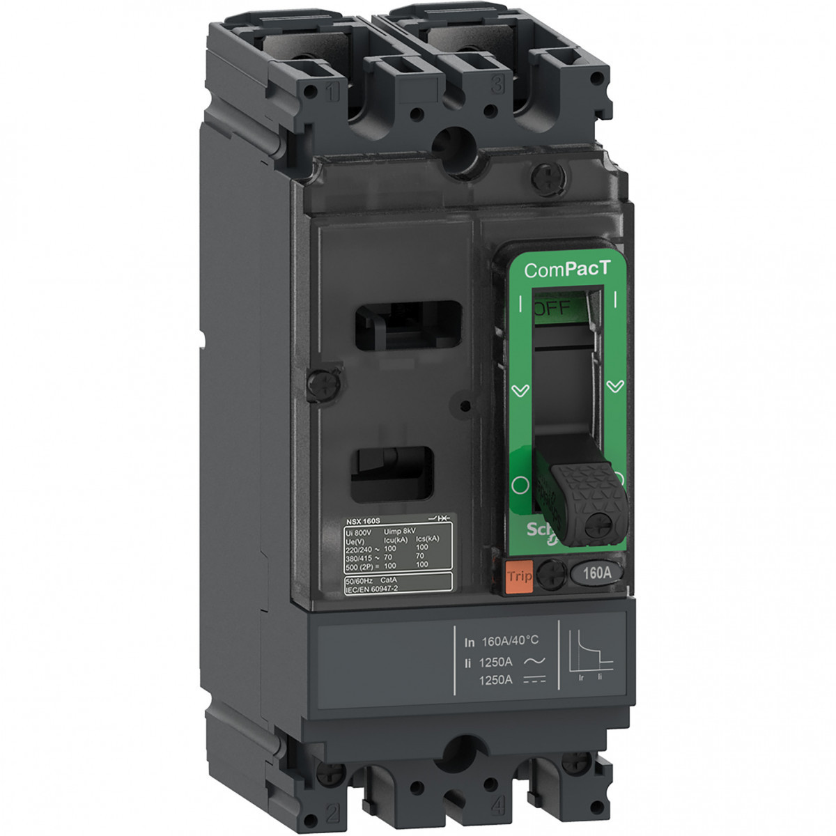 Schneider Electric ComPacT NSX, new generation Compact - vermogenschakelaar - NSX100S - 70ka - ac/DC - 2P - 16a - TMD