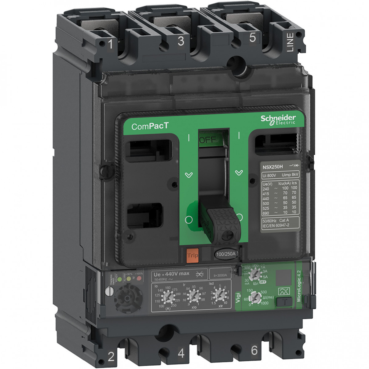 Schneider Electric ComPacT NSX, new generation Compact - vermogenschakelaar - NSX160B - 25ka - ac - 3P3D - 100a - 4.2