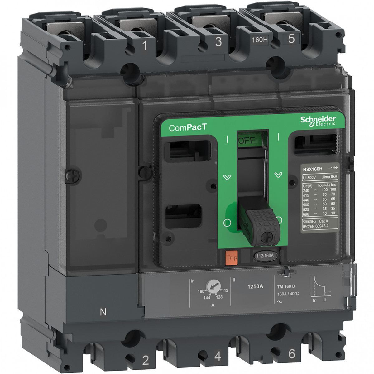 Schneider Electric ComPacT NSX, new generation Compact - vermogenschakelaar - NSX160H - 70ka - ac - 4P4D - 80a - TMD