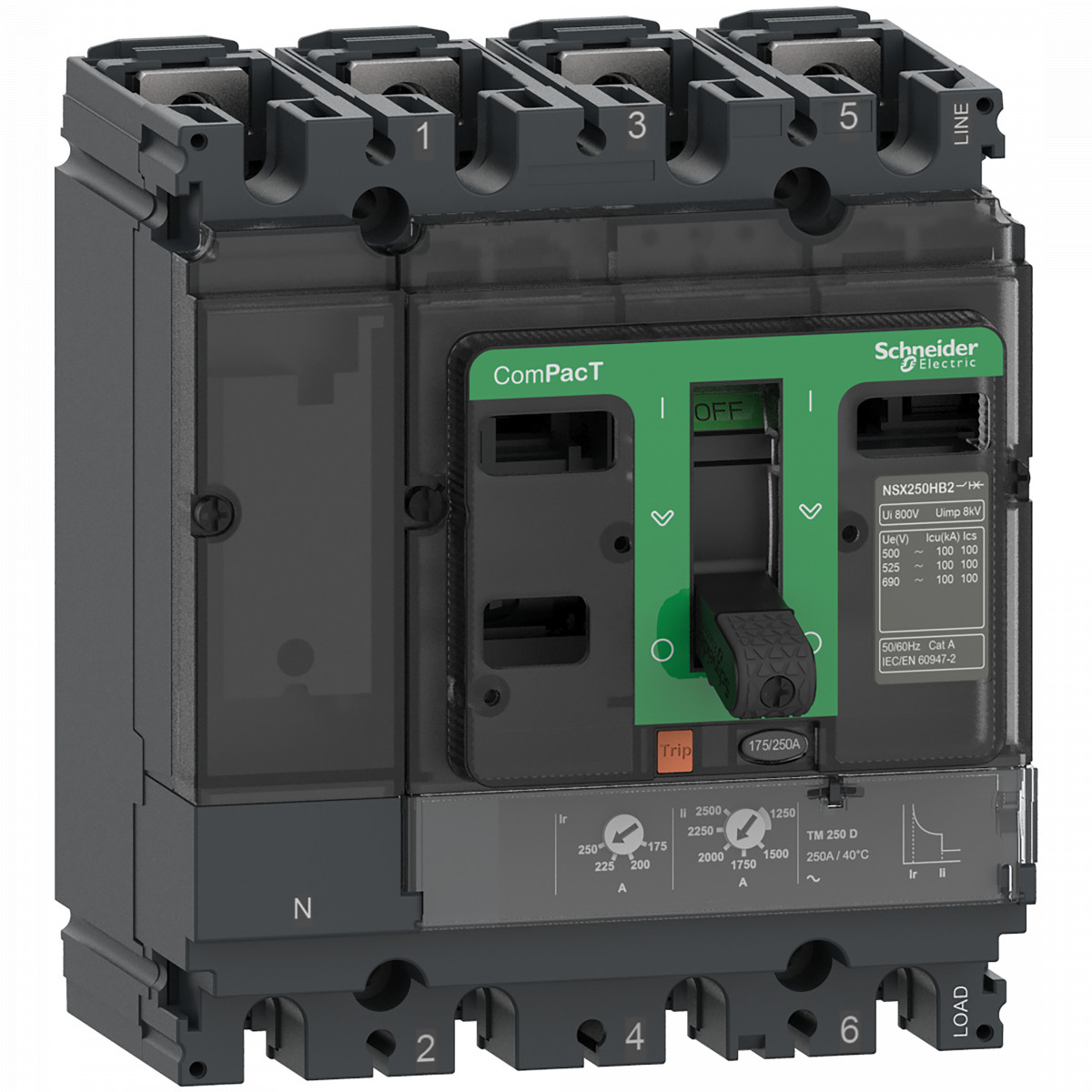 Schneider Electric ComPacT NSX, new generation Compact - vermogenschakelaar - NSX160N - 50ka - ac - 4P4D - 100a - TMD