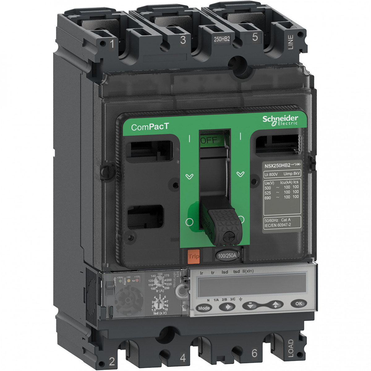 Schneider Electric ComPacT NSX, new generation Compact - vermogenschakelaar - NSX250HB1 - 75ka - ac - 3P - 100a - 5.2