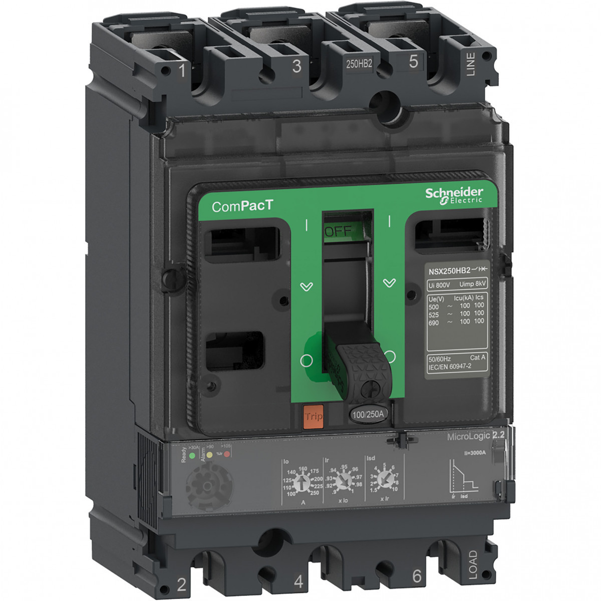 Schneider Electric ComPacT NSX, new generation Compact - vermogenschakelaar - NSX250HB2 - 100ka - ac - 3P - 160a - 2.