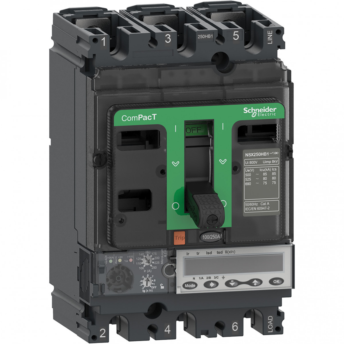 Schneider Electric ComPacT NSX, new generation Compact - vermogenschakelaar - NSX250HB2 - 100ka - ac - 4P4D - 160a -