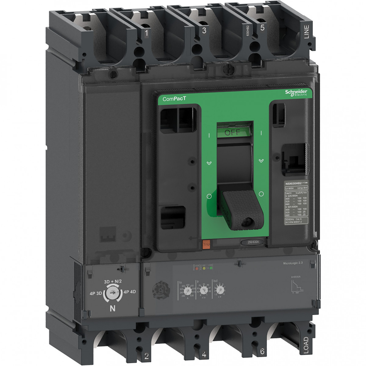 Schneider Electric ComPacT NSX, new generation Compact - vermogenschakelaar - NSX400F - 36ka - ac - 4P4D - 250a - 2.3