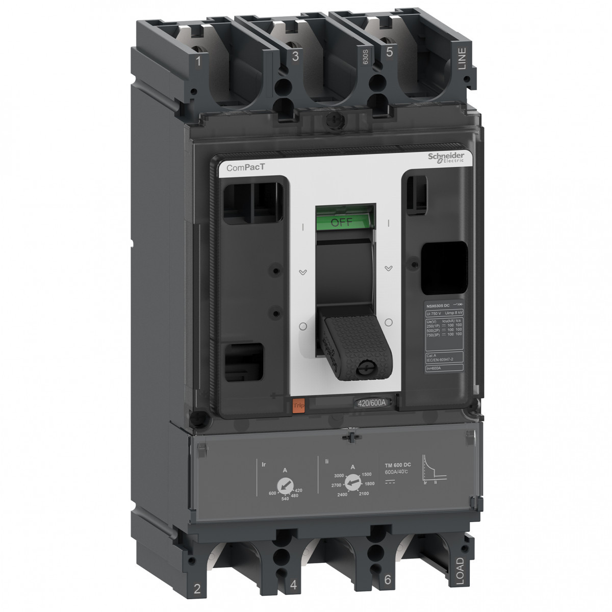 Schneider Electric ComPacT NSX, new generation Compact - vermogenschakelaar - NSX400F - 36ka - DC - 3P - 400a - TMD