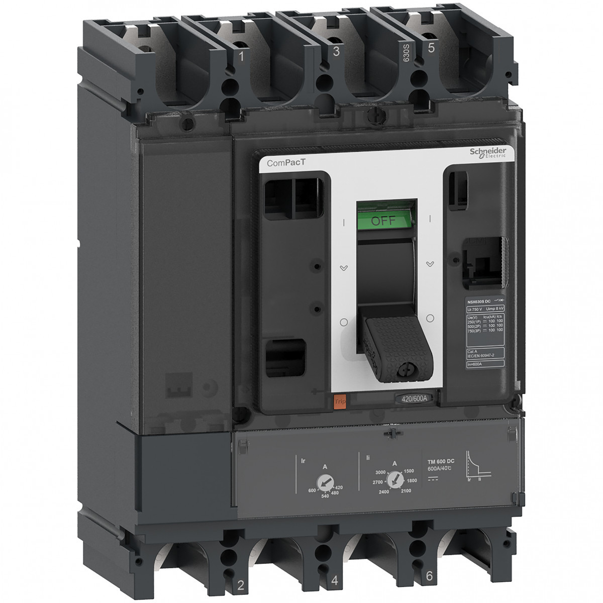 Schneider Electric ComPacT NSX, new generation Compact - vermogenschakelaar - NSX630S - 100ka - DC - 4P - 500a - TMD