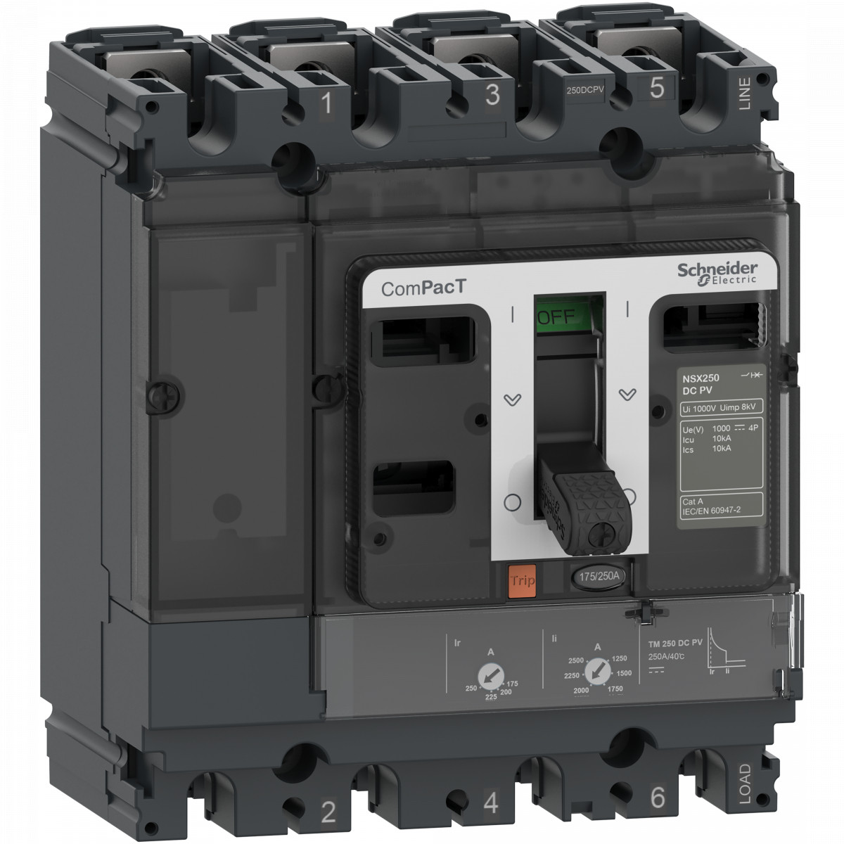 Schneider Electric ComPacT for DC networks, new genera Compact - vermogenschakelaar - NSX250F - 36ka - DCPV - 4P - 200a - TMD