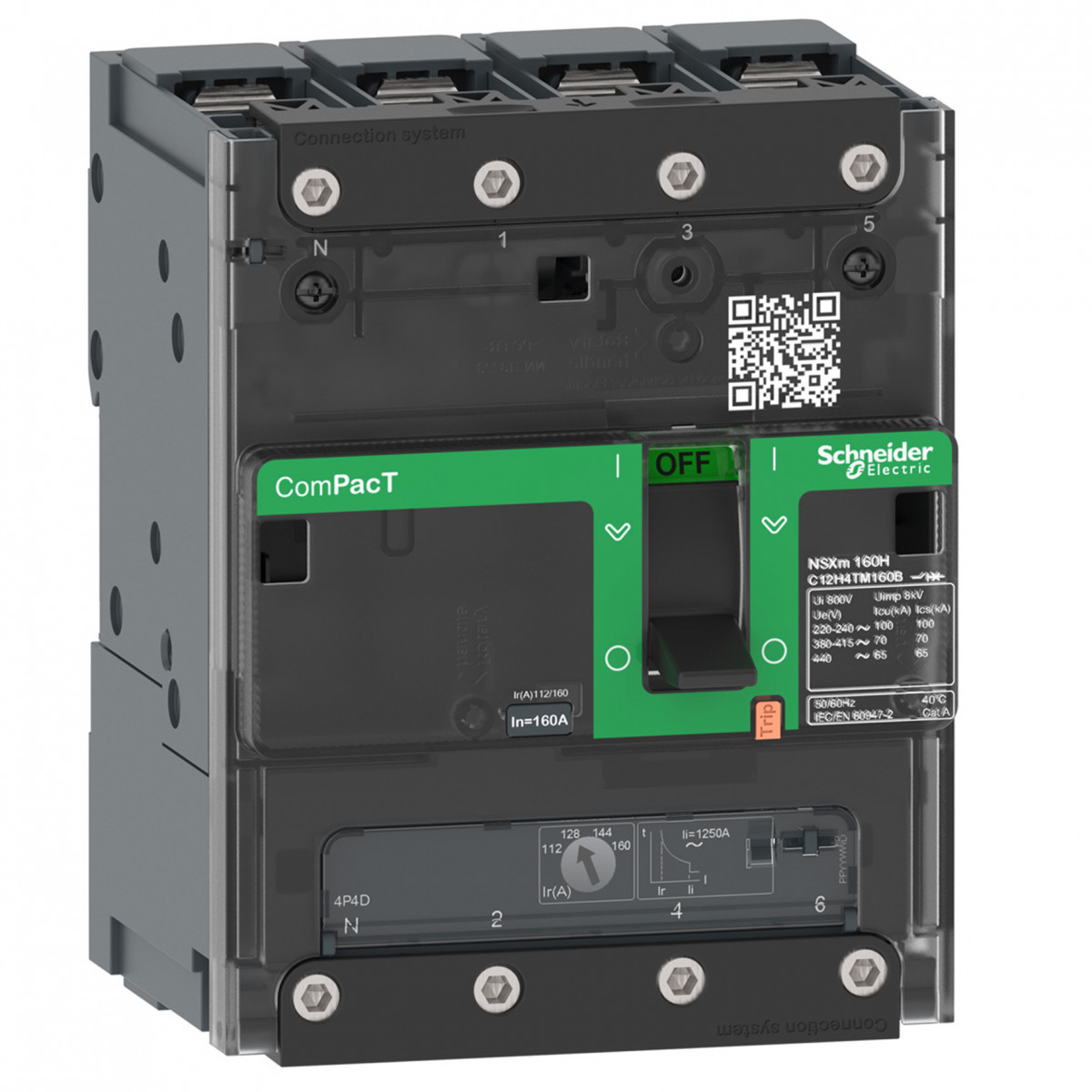Schneider Electric ComPacT NSXm, new generation Compact - vermogenschakelaar - NSXM160F - 36ka - ac - 4P3D - 100a - TM