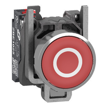 Schneider Electric drukknop harmony XB4 metaal vlak rood 22MM veerretour wit gemar