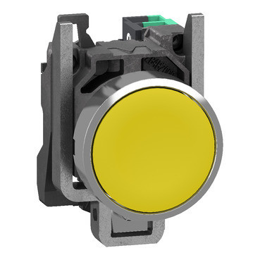 Schneider Electric Harmony XB4 Drukknop, harmony XB4, metaal, vlak, geel, 22MM, veerretour, ongemarke