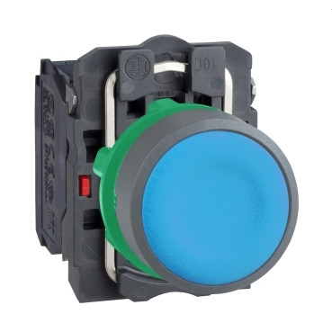Schneider Electric Harmony XB5 Blue Flush pushbutton 1no 1NC screw clamp CP grey