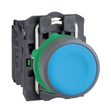 Schneider Electric Harmony XB5 Blue Flush pushbutton 1no screw clamp CP grey