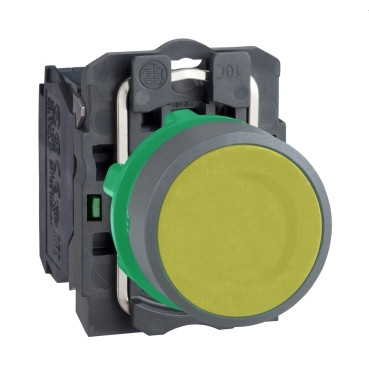 Schneider Electric Harmony XB5 Yellow Flush pushbutton 1no screw clamp CP grey
