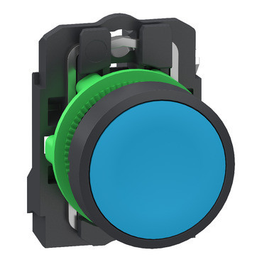 Schneider Electric Harmony XB5 Drukknop, harmony XB5, grijs plastic, vlak, blauw, 22MM, veerretour, O