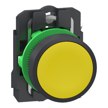 Schneider Electric Harmony XB5 Drukknop, harmony XB5, grijs plastic, vlak, geel, 22MM, veerretour, on