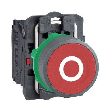 Schneider Electric Harmony XB5 Red Flush pushbutton white marked "o" 1NC screw clam CP grey