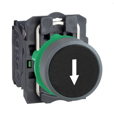 Schneider Electric Harmony XB5 Black Flush pushbutton white marked arrow 1no screw clamp CP grey