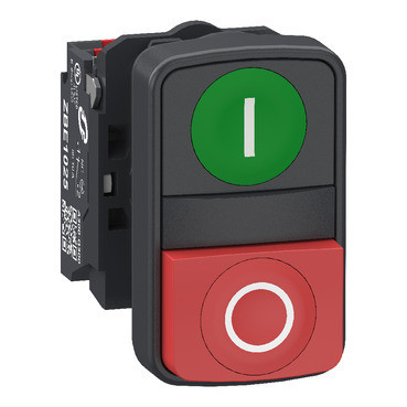 Schneider Electric Harmony XB5 Dubbele Drukknop, harmony XB5, plastic, 22 MM, 1 groene gemerkte I + 1