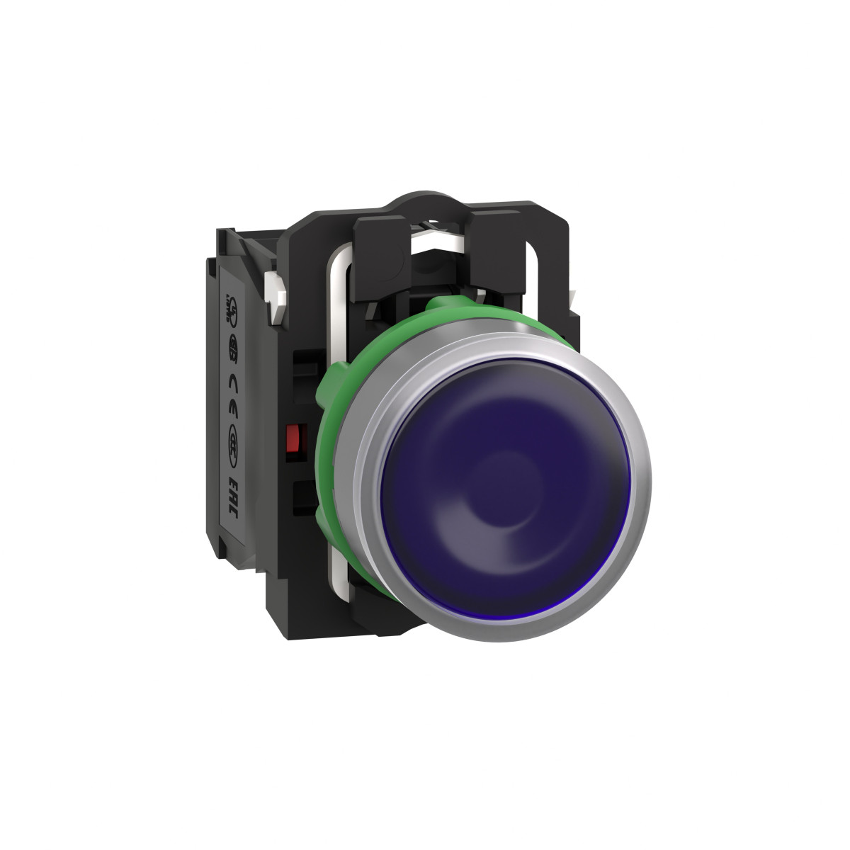 Schneider Electric Harmony XB5 Blue Flush illum pushbutton with integral led 120V CP grey