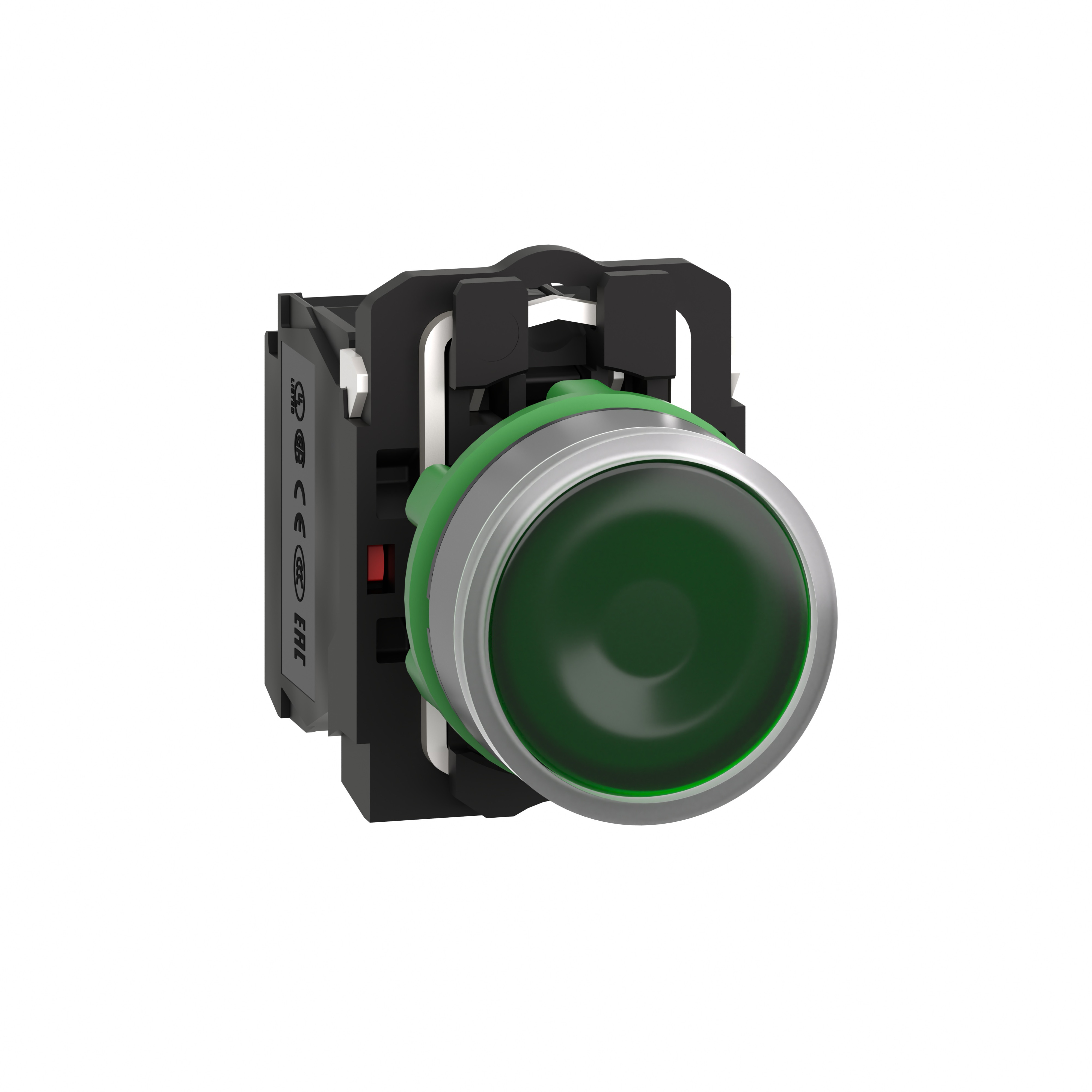 Schneider Electric Harmony XB5 Green Flush illum pushbutton with integral led 230V CP grey