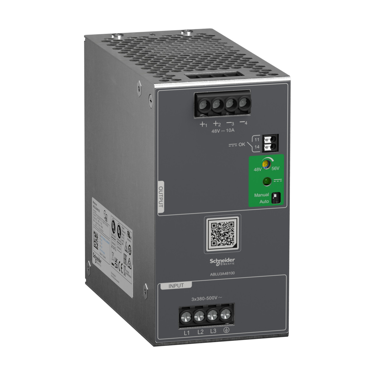 Schneider Electric Power supplies for industrial use, Regulated Power supply, 100-240V ac, 48V 10a, 3 phases, universal