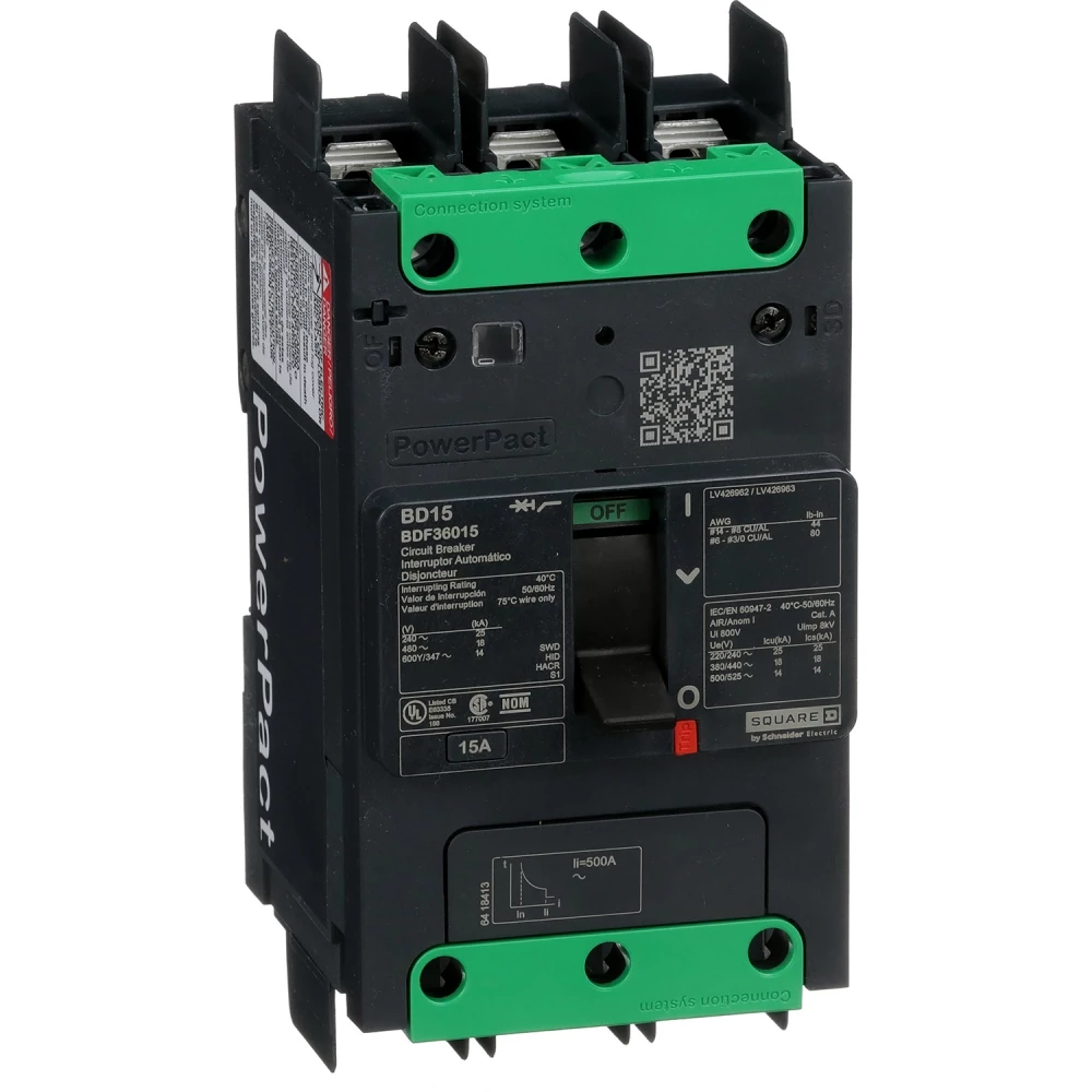 Schneider Electric PowerPact B-Frame Molded Case Circu Circuit Breaker, powerpact B, 15a, 3 poles, 600Y/347V ac, 14ka at 600Y