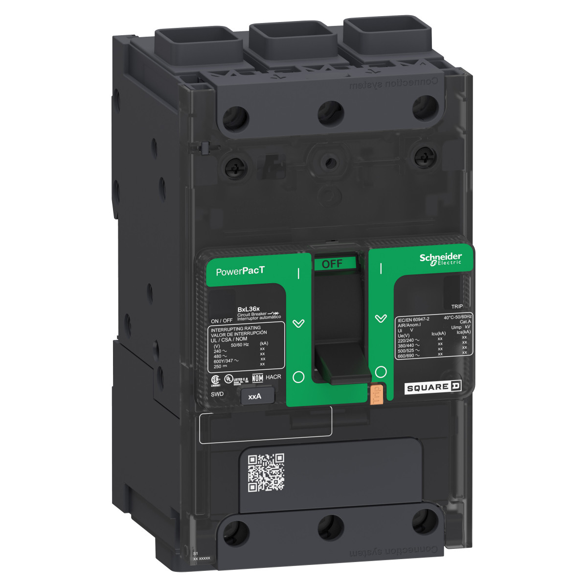 Schneider Electric PowerPact B-Frame Molded Case Circu Circuit Breaker, powerpact B, 30a, 3 poles, 600Y/347V ac, 14ka at 600Y