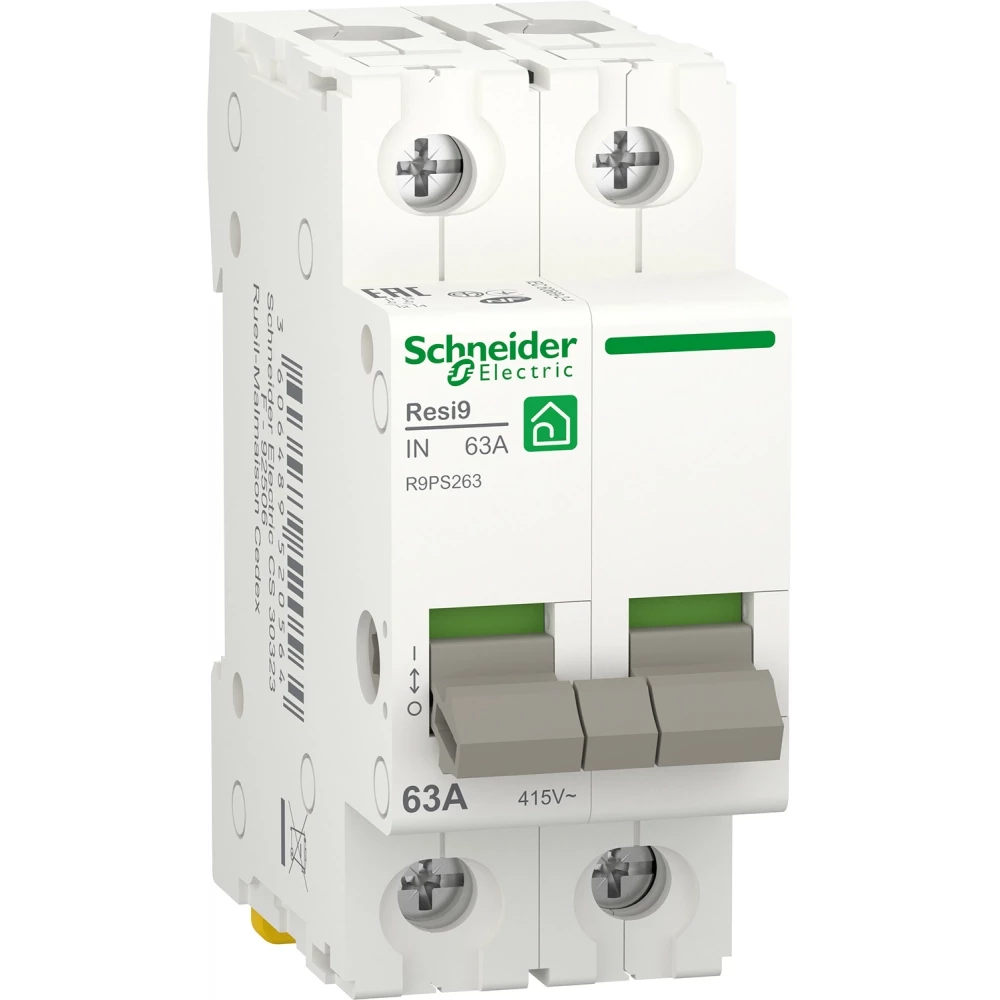 Schneider Electric resi9 hoofdschakelaar 2 polig 63a