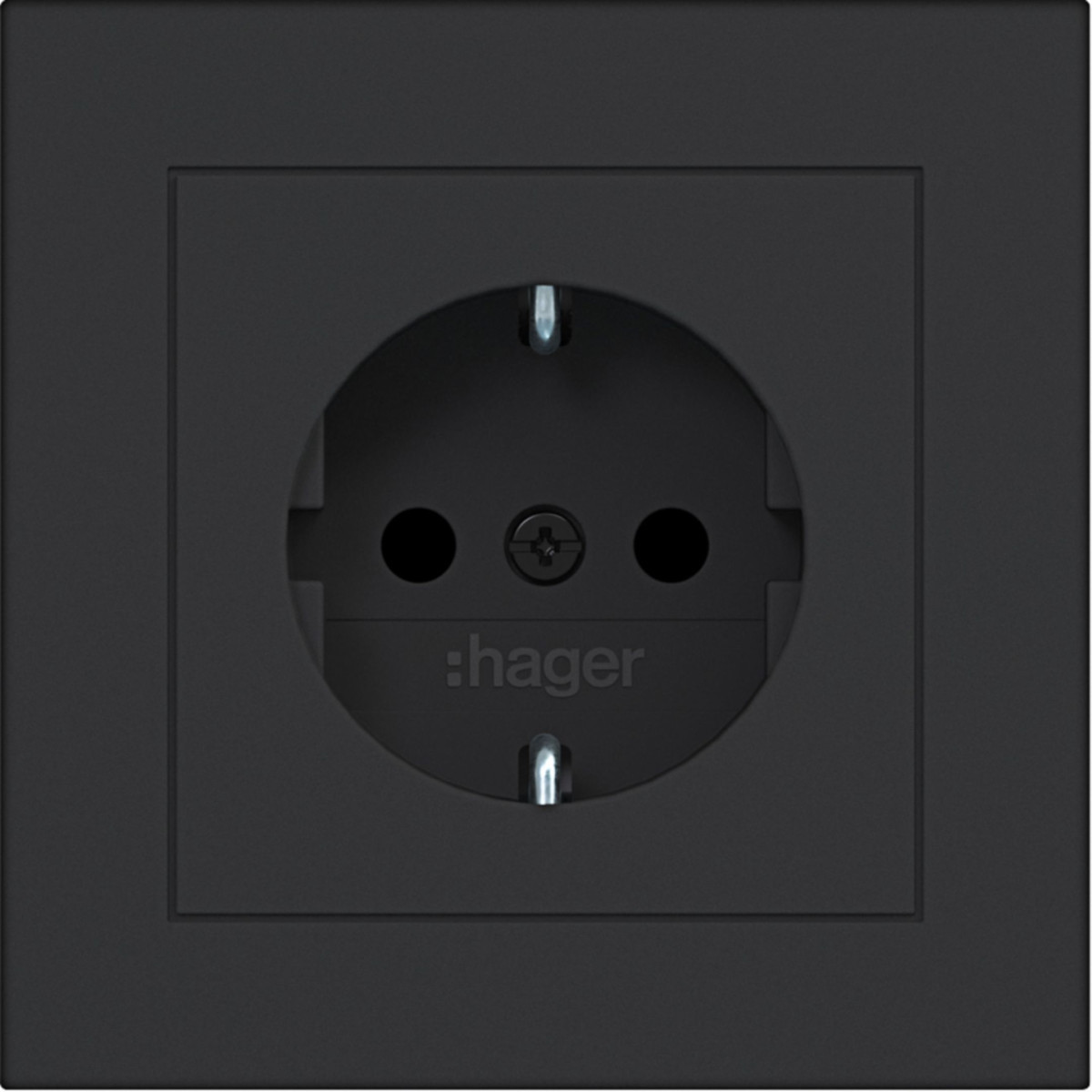 Schuko-Wandcontactdoos met afdekking, safety plus, steekkl. A.1 ZW.mat