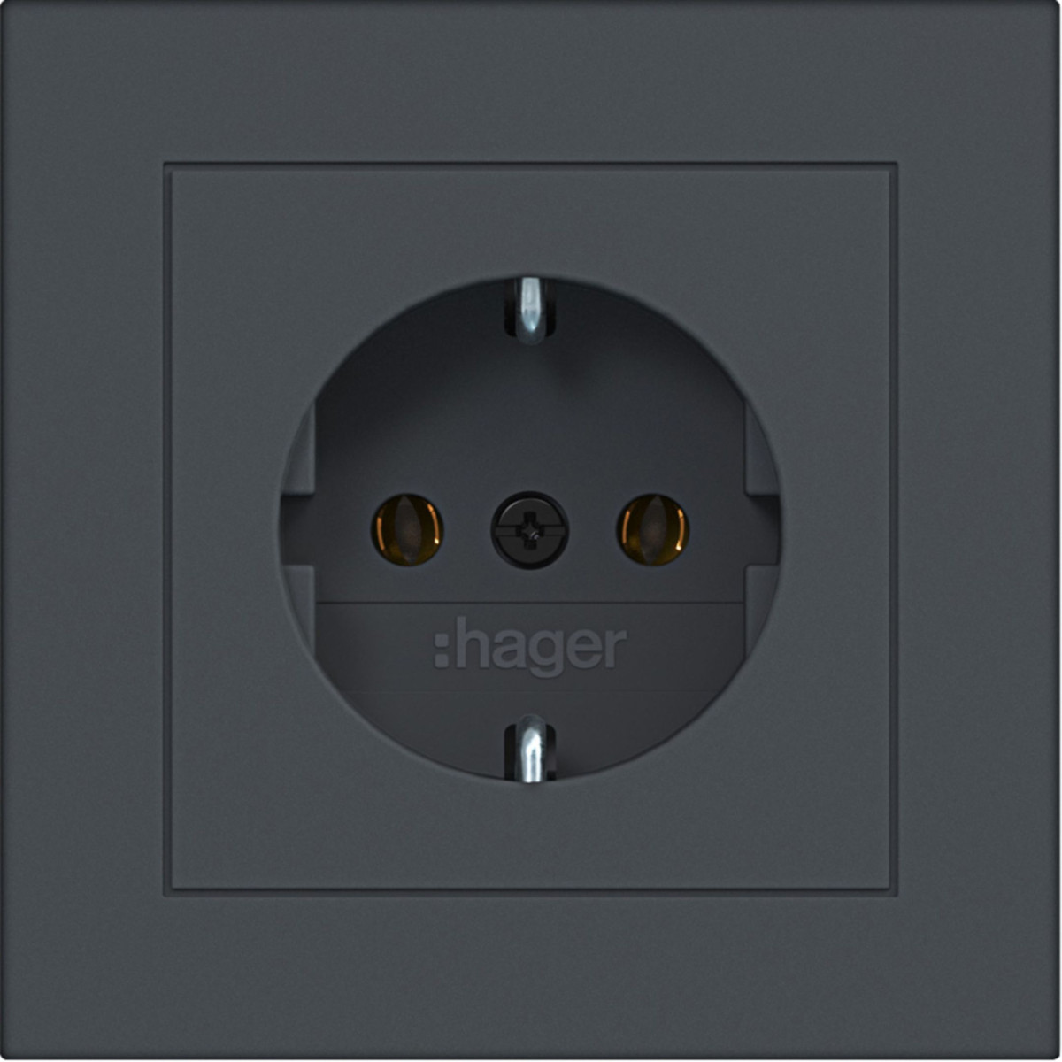 Schuko-Wandcontactdoos met afdekplaat, steekkl., A.1, antraciet, mat