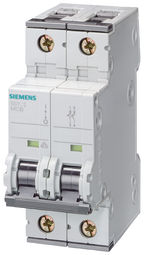 Siemens 5SY8 installatieautomaat C karakteristiek 2a 2P 2 beveiligd incl nul 2te