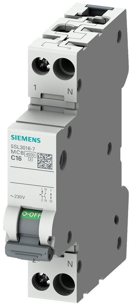 Siemens Miniature Circuit breaker 230V 4.5ka, 1+N-pole/1MW C8
