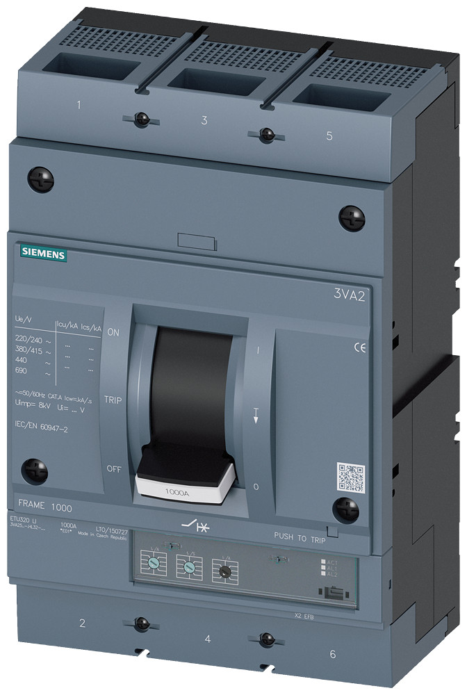 Siemens Circuit Breaker 3va2 iec frame 1000 breaking capacity class M icu=55 K