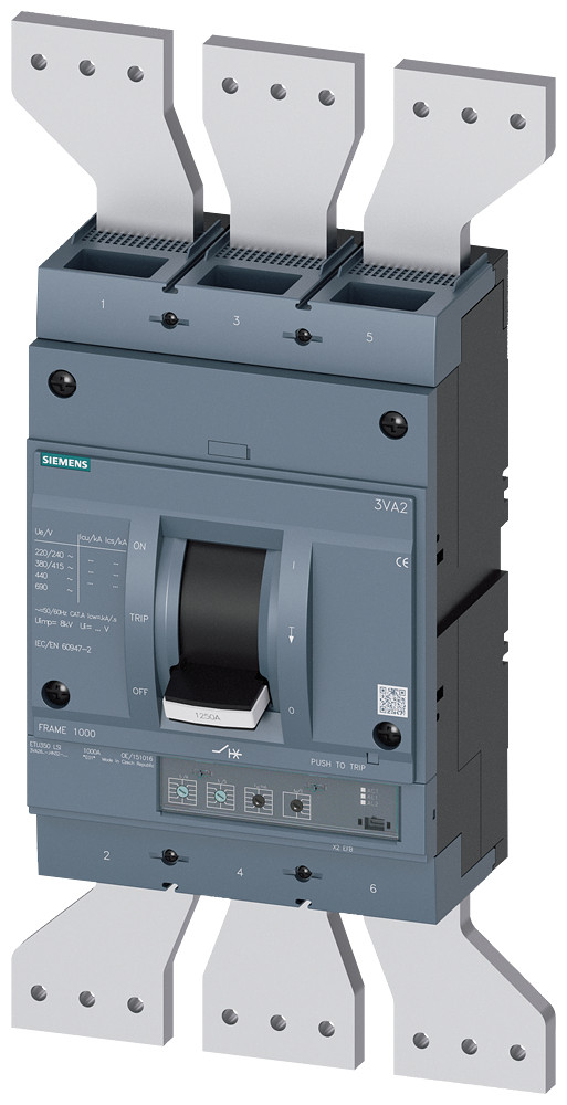 Siemens SENTRON 3VA2 Vermogensschakelaar, iec, frame 1250, 1250 A, 3-polig, 85 ka, etu3, le
