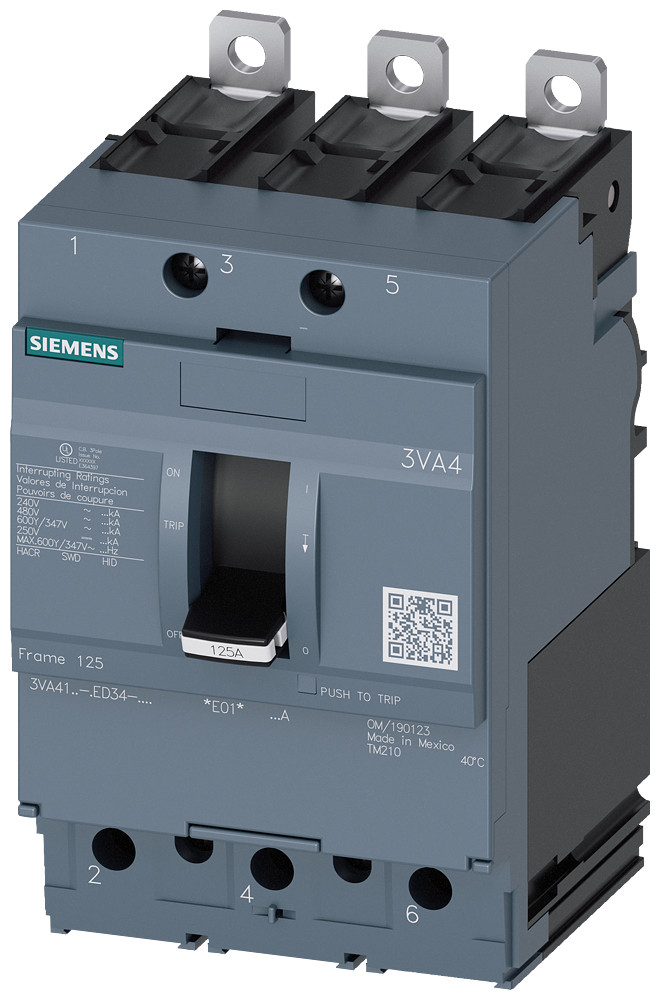 Siemens SENTRON 3VA4 Vermogensschakelaar, ul, frame 125, 30 A, 3-polig, 65 ka, TM, FTFM, KL