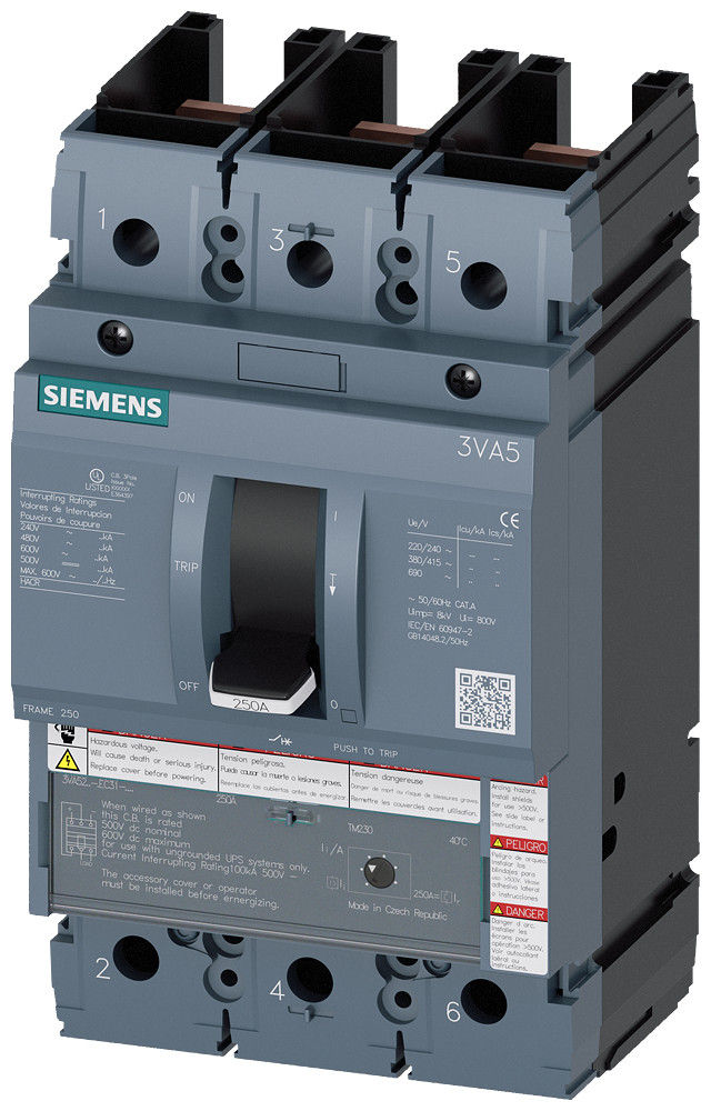 Siemens SENTRON 3VA5 Vermogensschakelaar, ul, frame 250, 175 A, 3-polig, 65 ka, TM, atam, Z