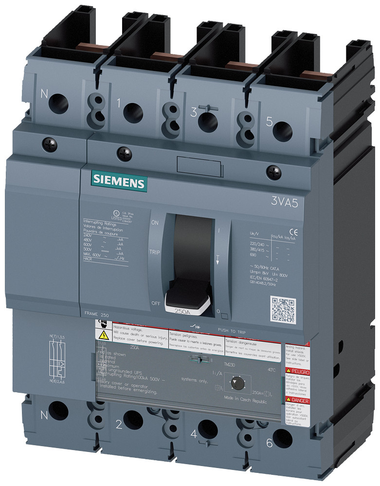 Siemens Circuit Breaker, ul, frame 250, 250 A, 4-pole, 35 ka, TM, atam, withou