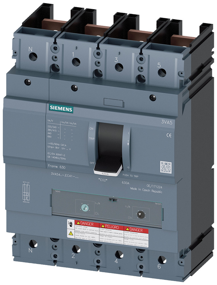 Siemens SENTRON 3VA5 Vermogensschakelaar, ul, frame 600, 600 A, 4-polig, 35 ka, TM, atam, Z