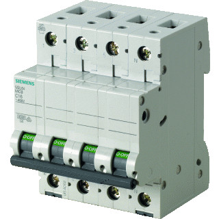 Siemens 5SL6 installatieautomaat C karakteristiek 20a 4P 4 beveiligd incl nul 4te