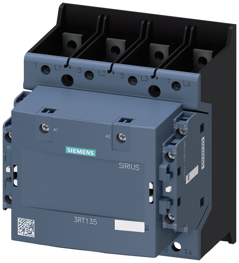 Siemens SIRIUS 3RT13 Contactor, ac-1, 200 A/400 V/40 °C, S6, 4-polig, ac/DC 100-250V, 2no+2