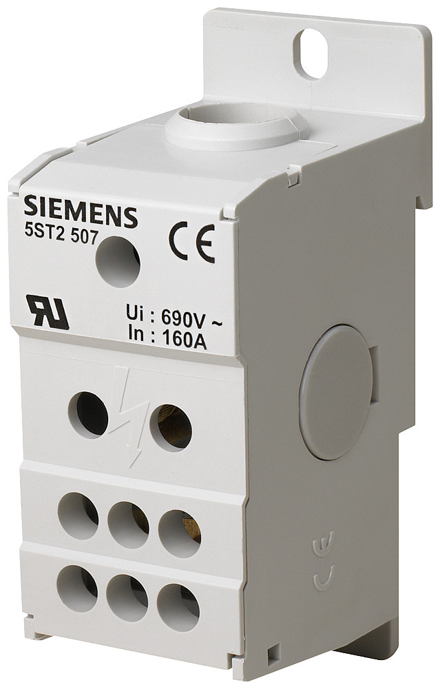 Siemens SENTRON 5ST2 Verdelerblok 1-polig, 160a, 690V ingang: 1X 10-70MM2 uitgang: 6X 2,5-1