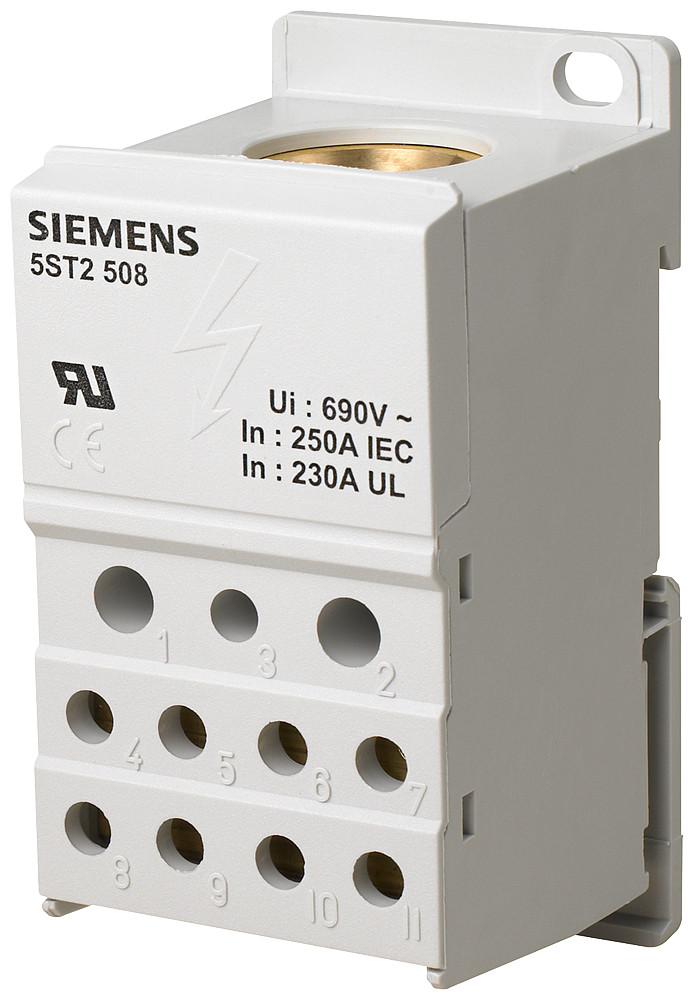 Siemens Distribution Block 1-pole, 250 A, 690V input: 1X 35-120 MM2 output: 2X