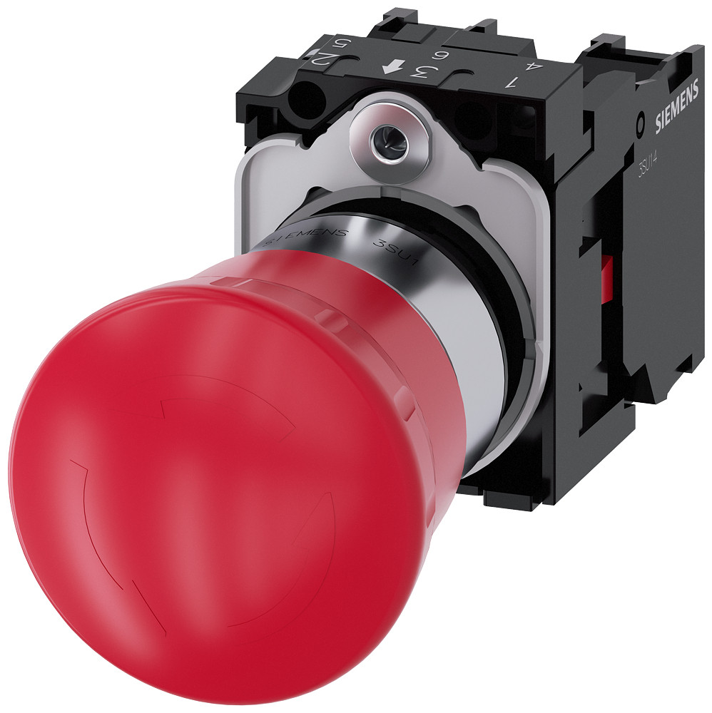 Siemens SIRIUS ACT 3SU1 Noodstop-Paddenstoeldrukknop, 22 MM, rond, metaal, hoogglans, rood, 1N